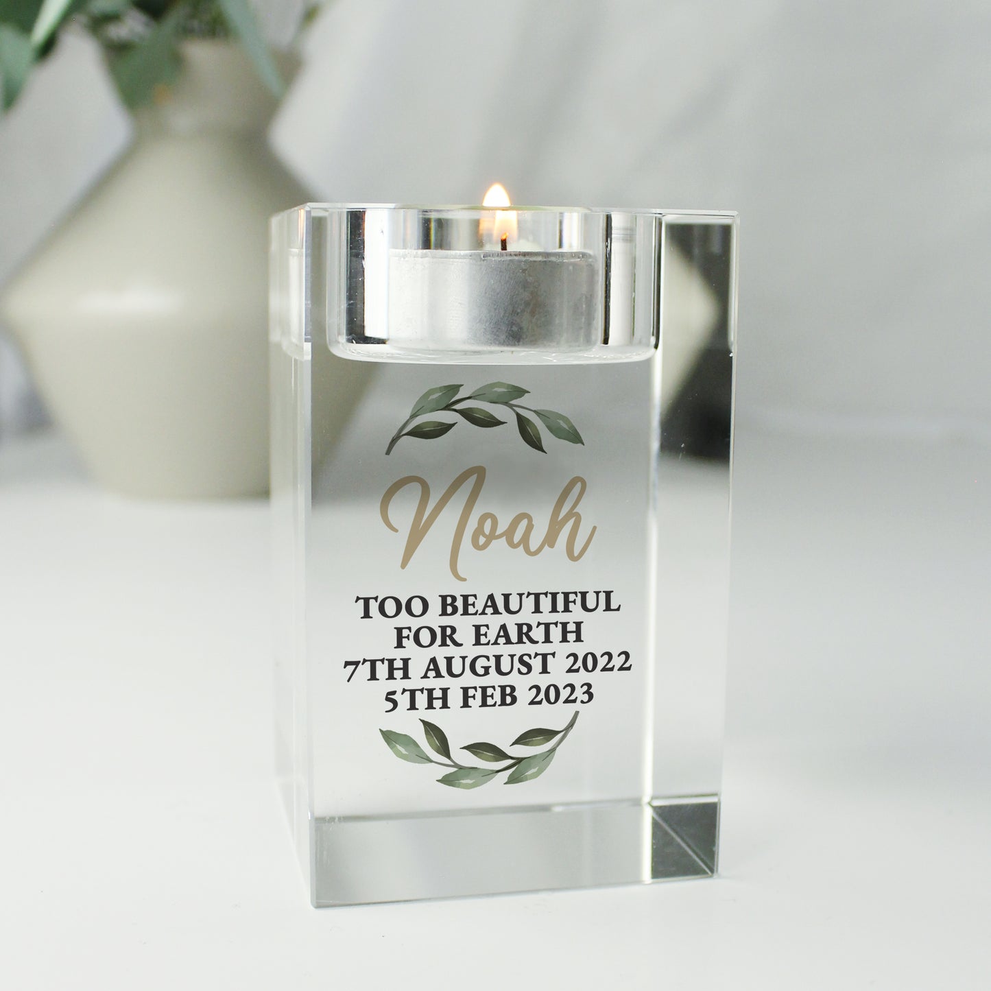 Personalised Botanical Memorial Glass Tealight Holder - MK&JD Gifts