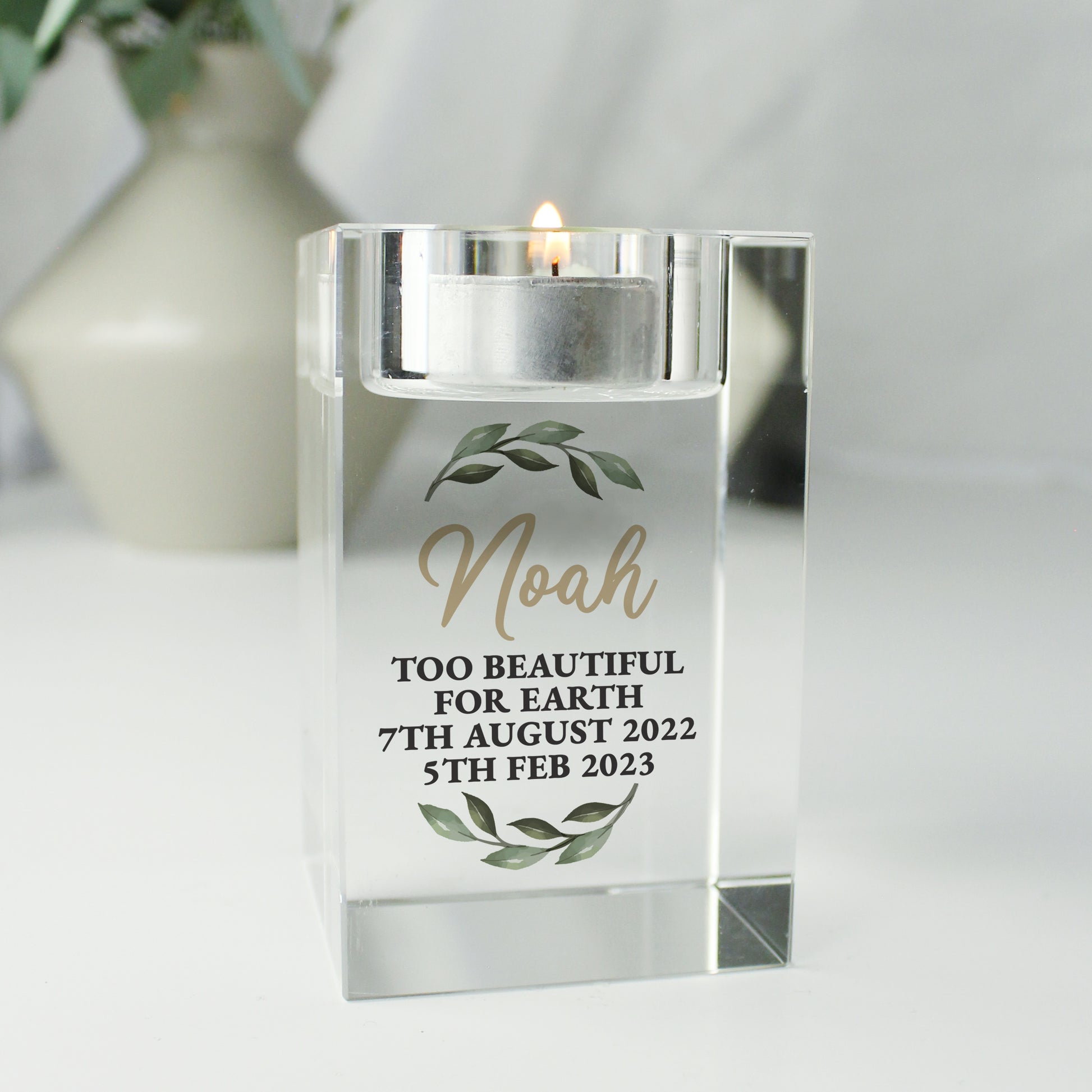 Personalised Botanical Memorial Glass Tealight Holder - MK&JD Gifts