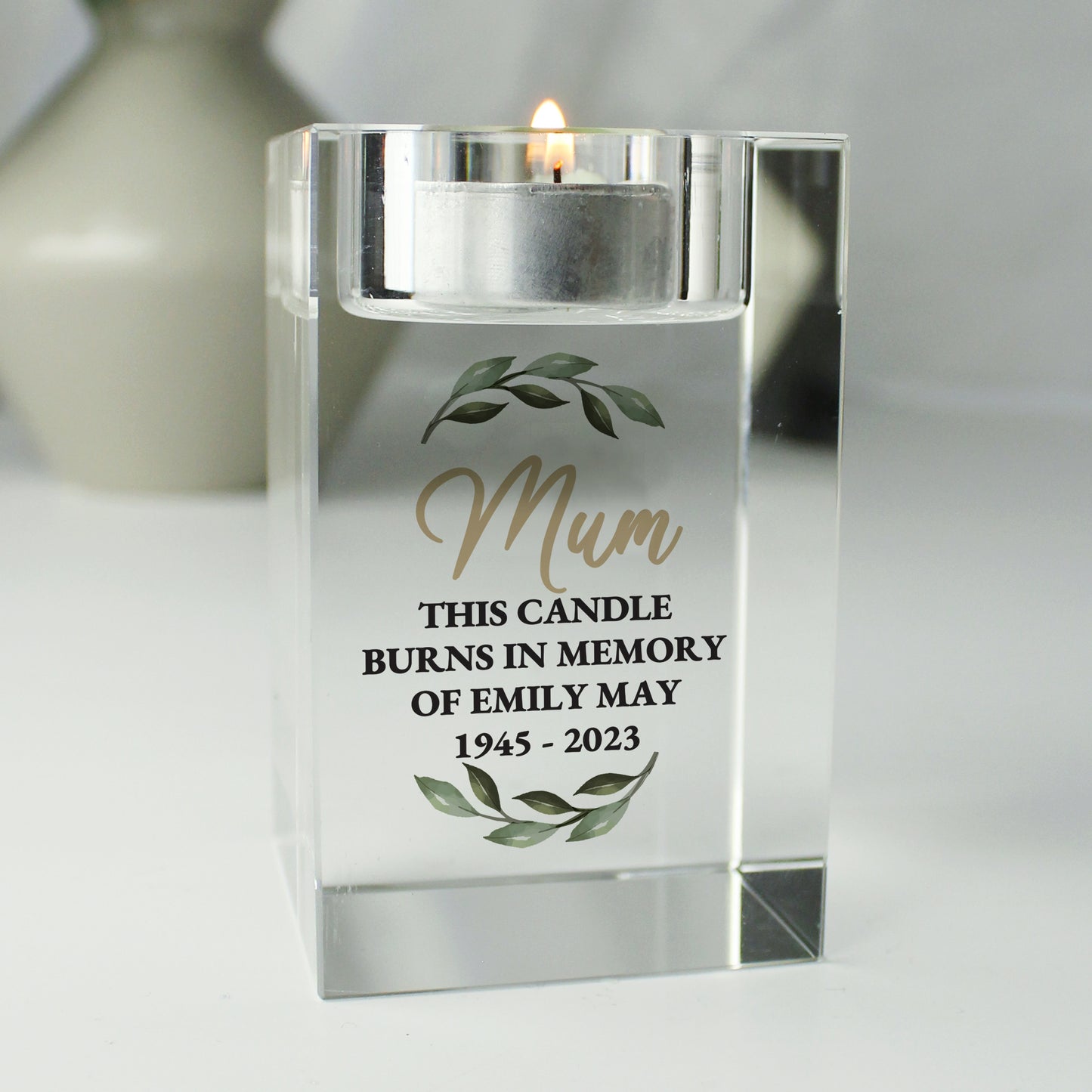 Personalised Botanical Memorial Glass Tealight Holder - MK&JD Gifts