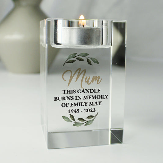 Personalised Botanical Memorial Glass Tealight Holder - MK&JD Gifts