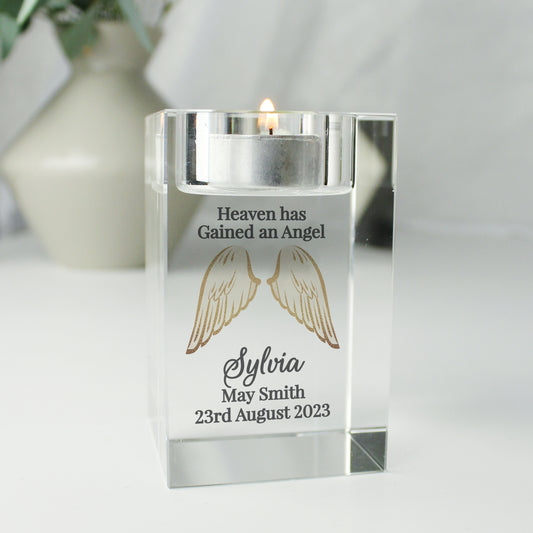 Personalised Angel Wings Memorial Glass Tealight Holder - MK&JD Gifts