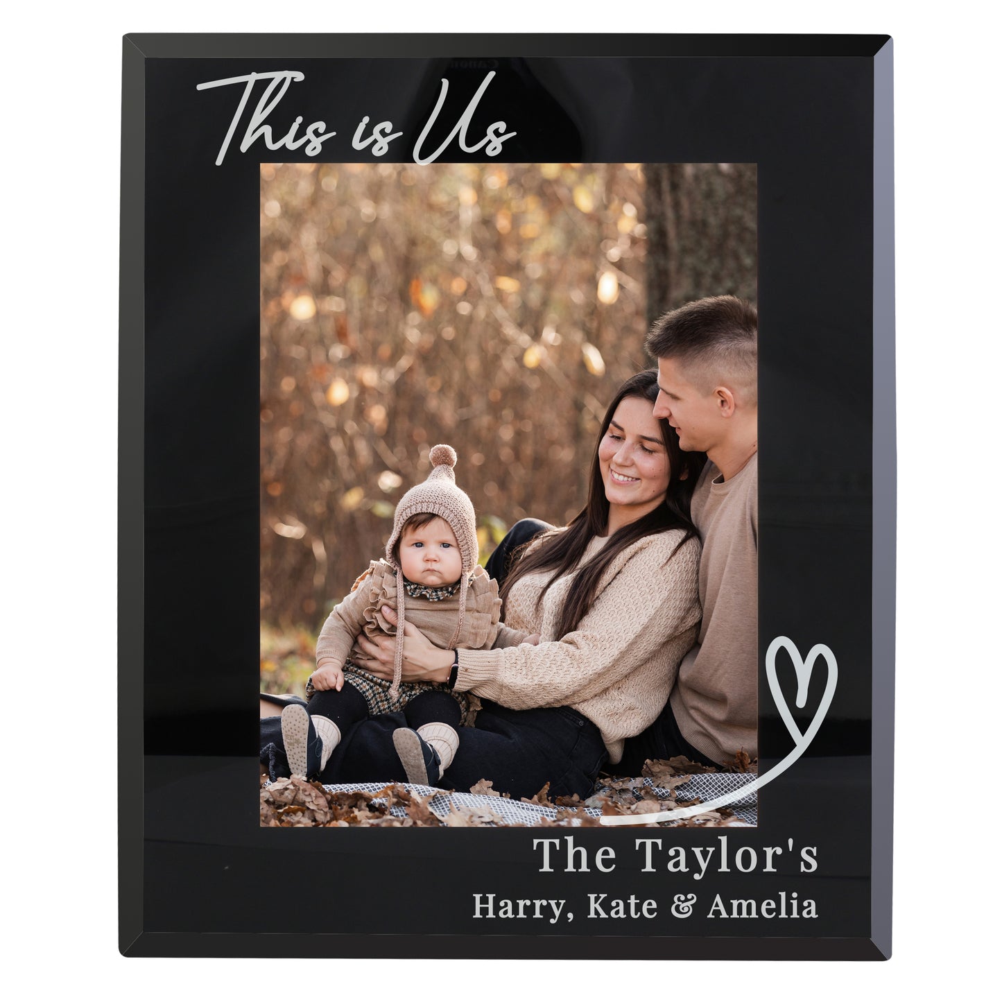 Personalised Heart Black Glass 7x5 Photo Frame - MK&JD Gifts