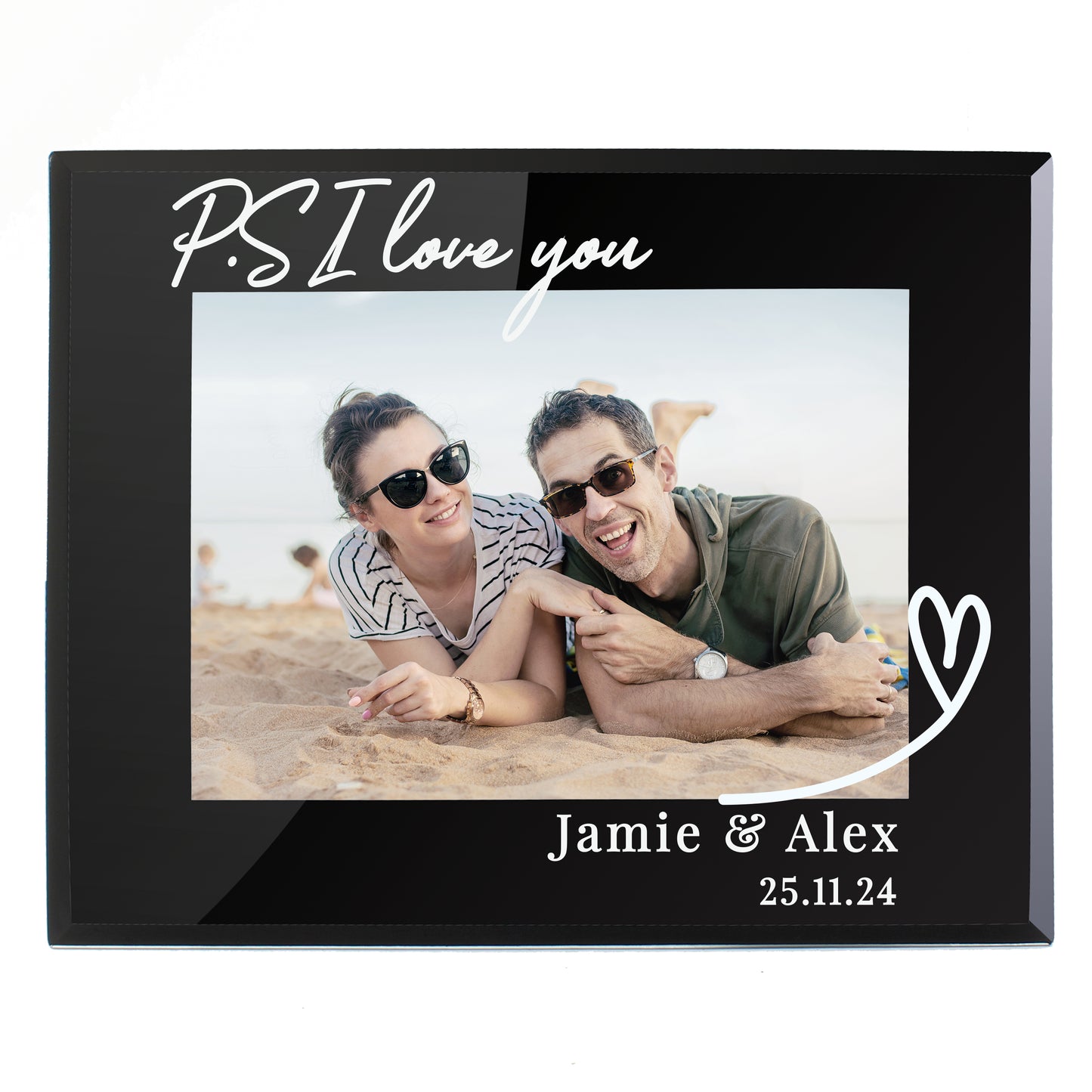 Personalised Heart Black Glass 5x7 Photo Frame - MK&JD Gifts