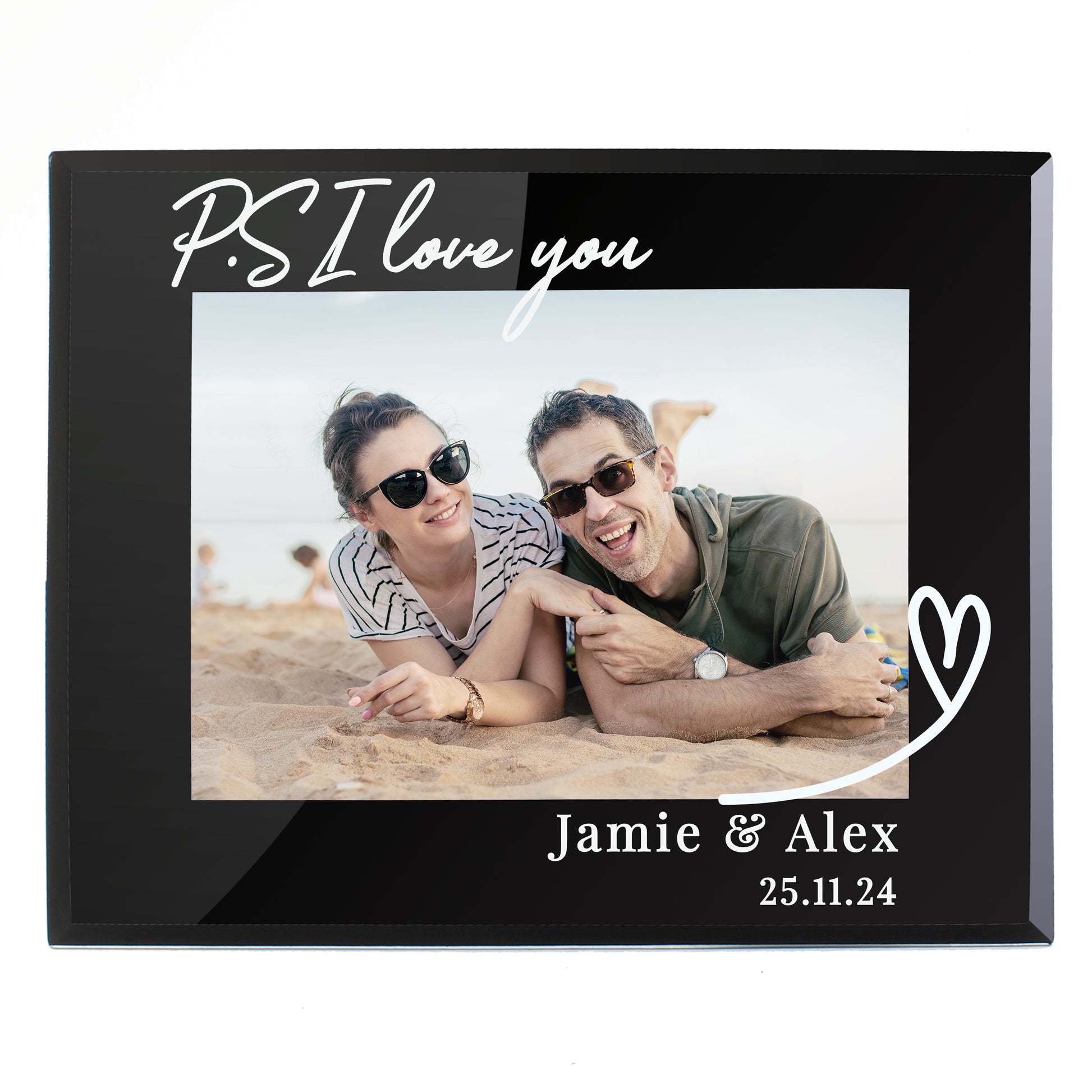 Personalised Heart Black Glass 5x7 Photo Frame - MK&JD Gifts