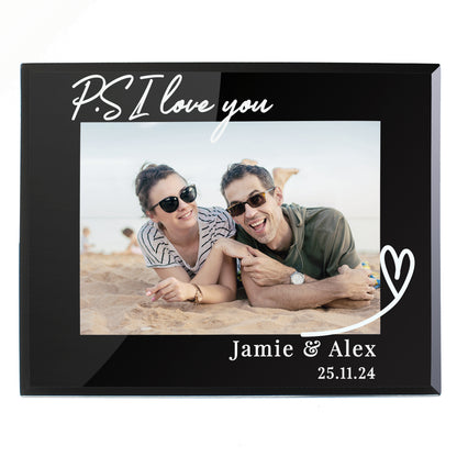 Personalised Heart Black Glass 5x7 Photo Frame - MK&JD Gifts