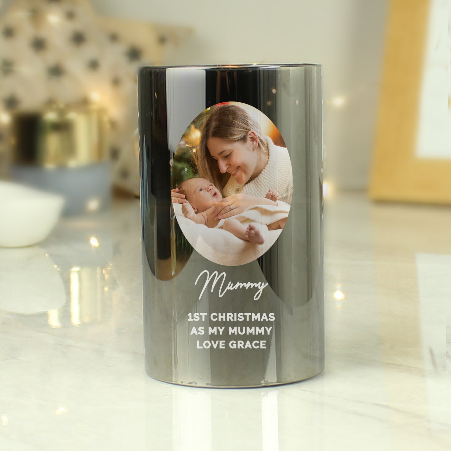 Personalised Photo Upload Smoked Glass LED Candle - MK&JD Gifts