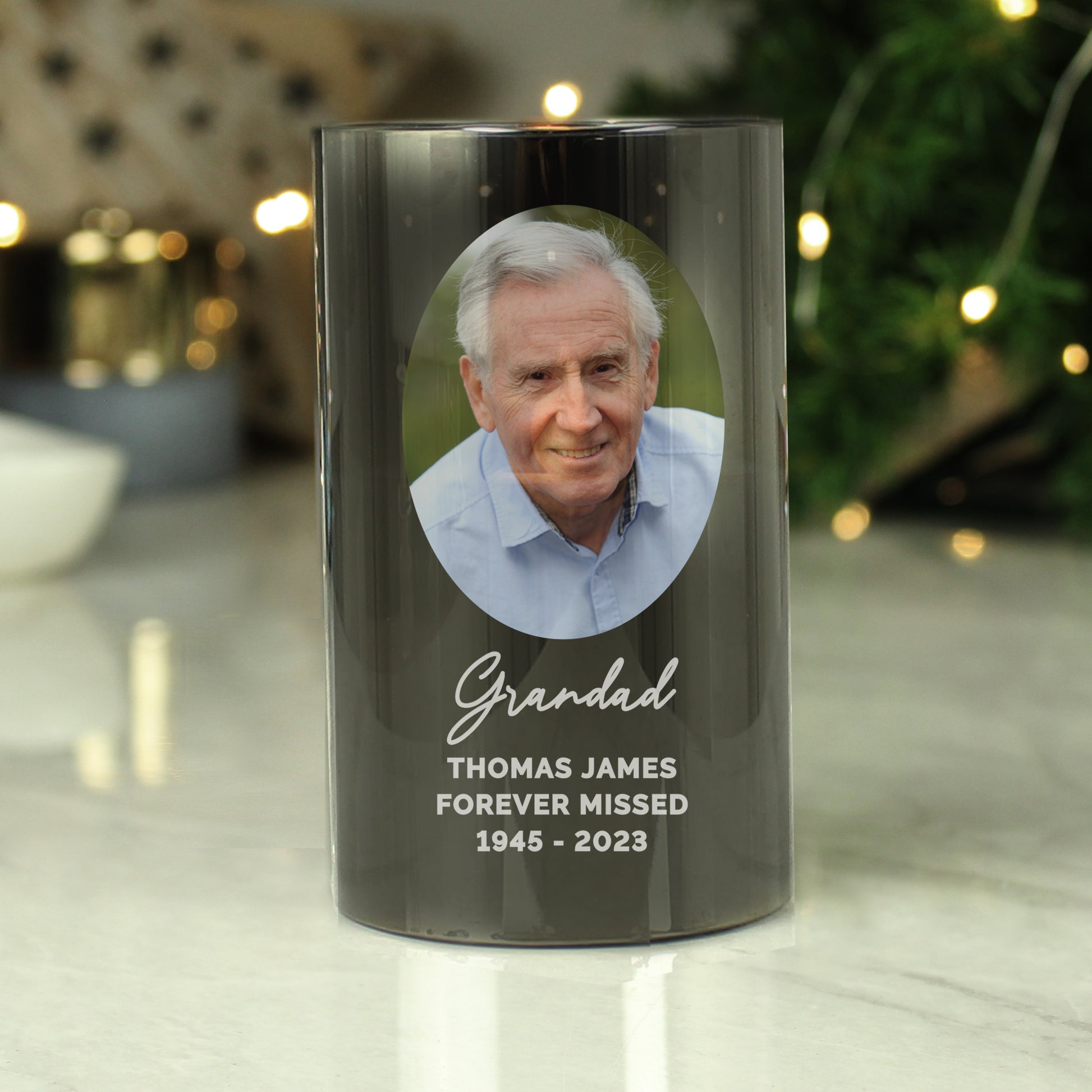 Personalised Photo Upload Smoked Glass LED Candle - MK&JD Gifts