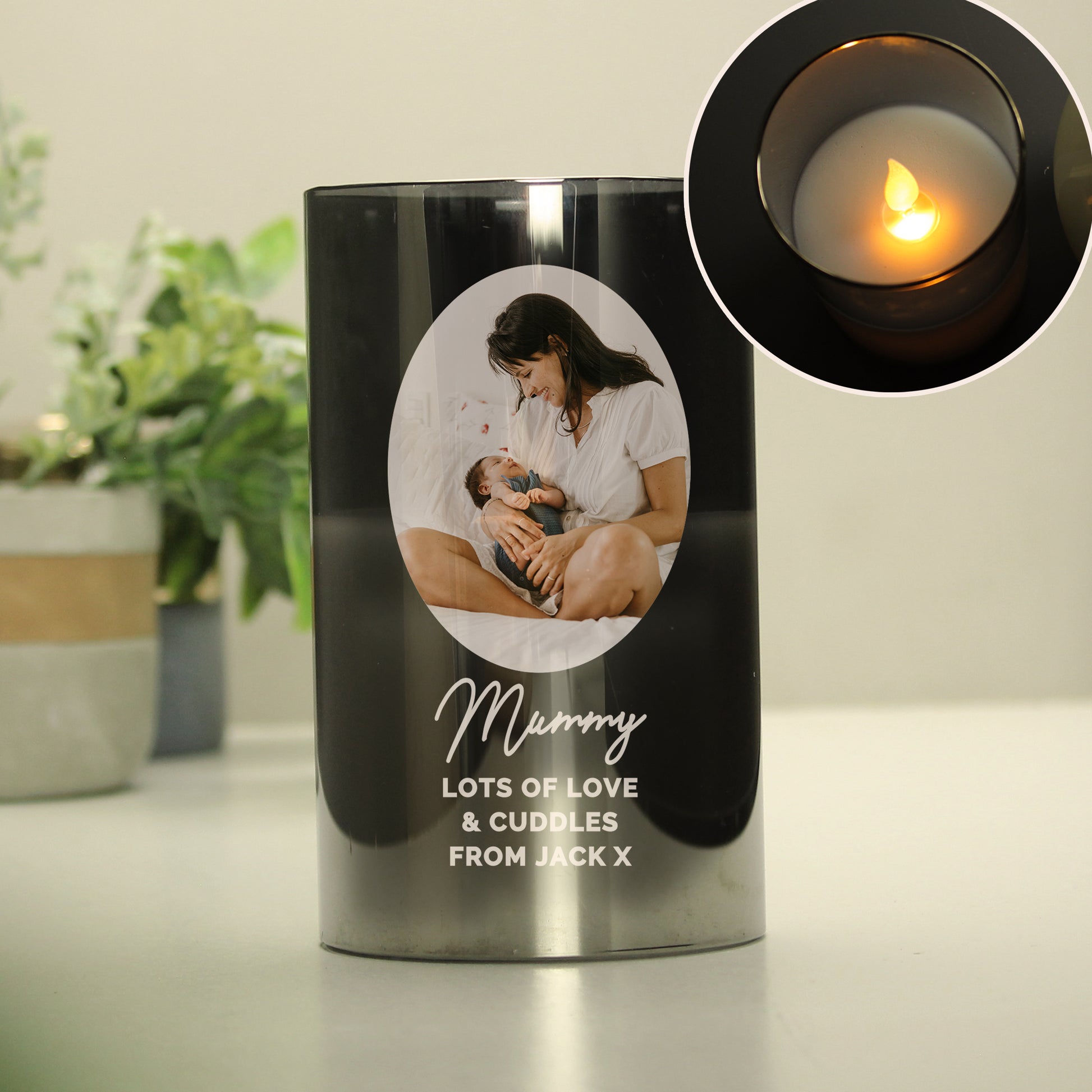 Personalised Photo Upload Smoked Glass LED Candle - MK&JD Gifts