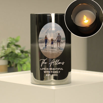 Personalised Photo Upload Smoked Glass LED Candle - MK&JD Gifts