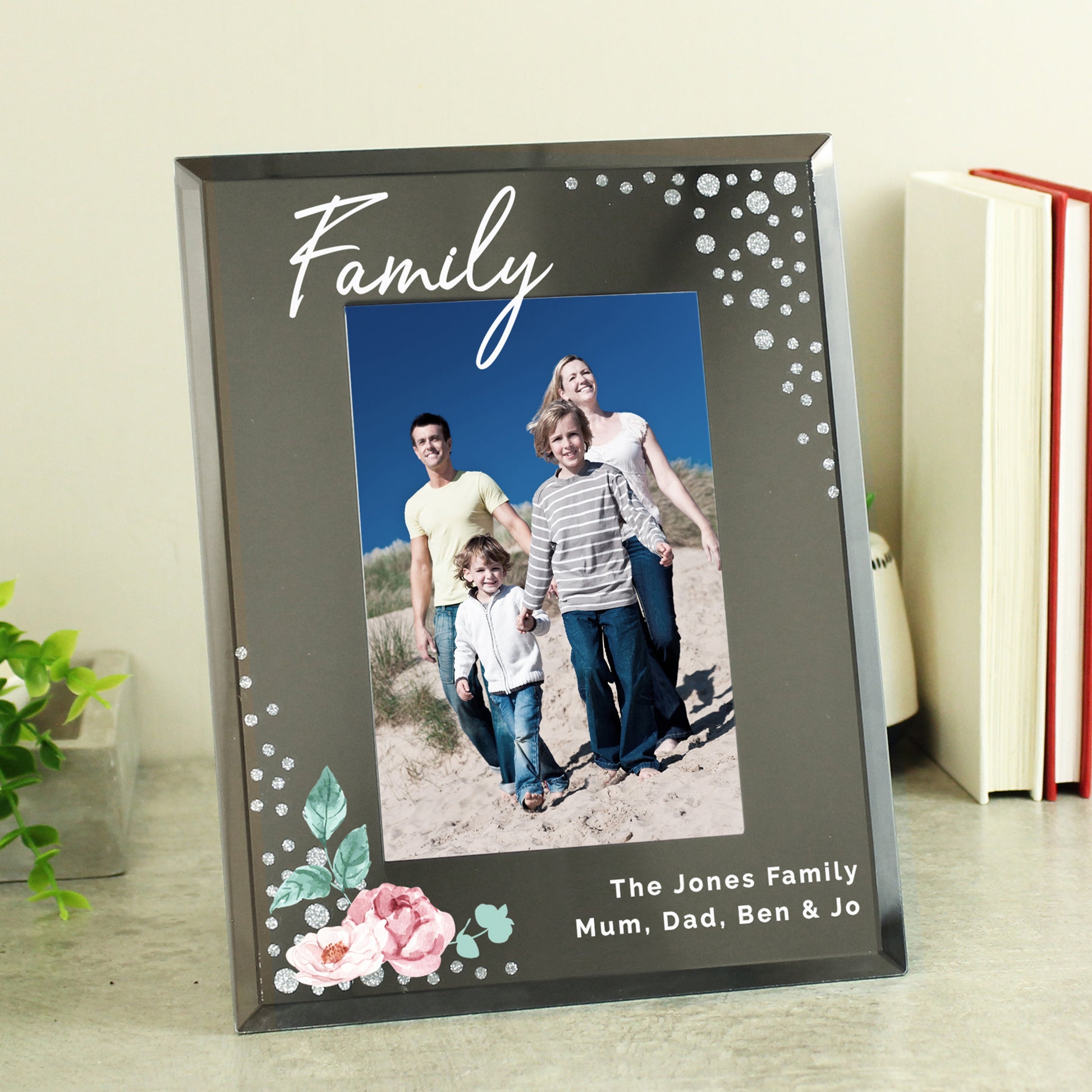Personalised Floral 6x4 Diamante Glass Photo Frame - MK&JD Gifts