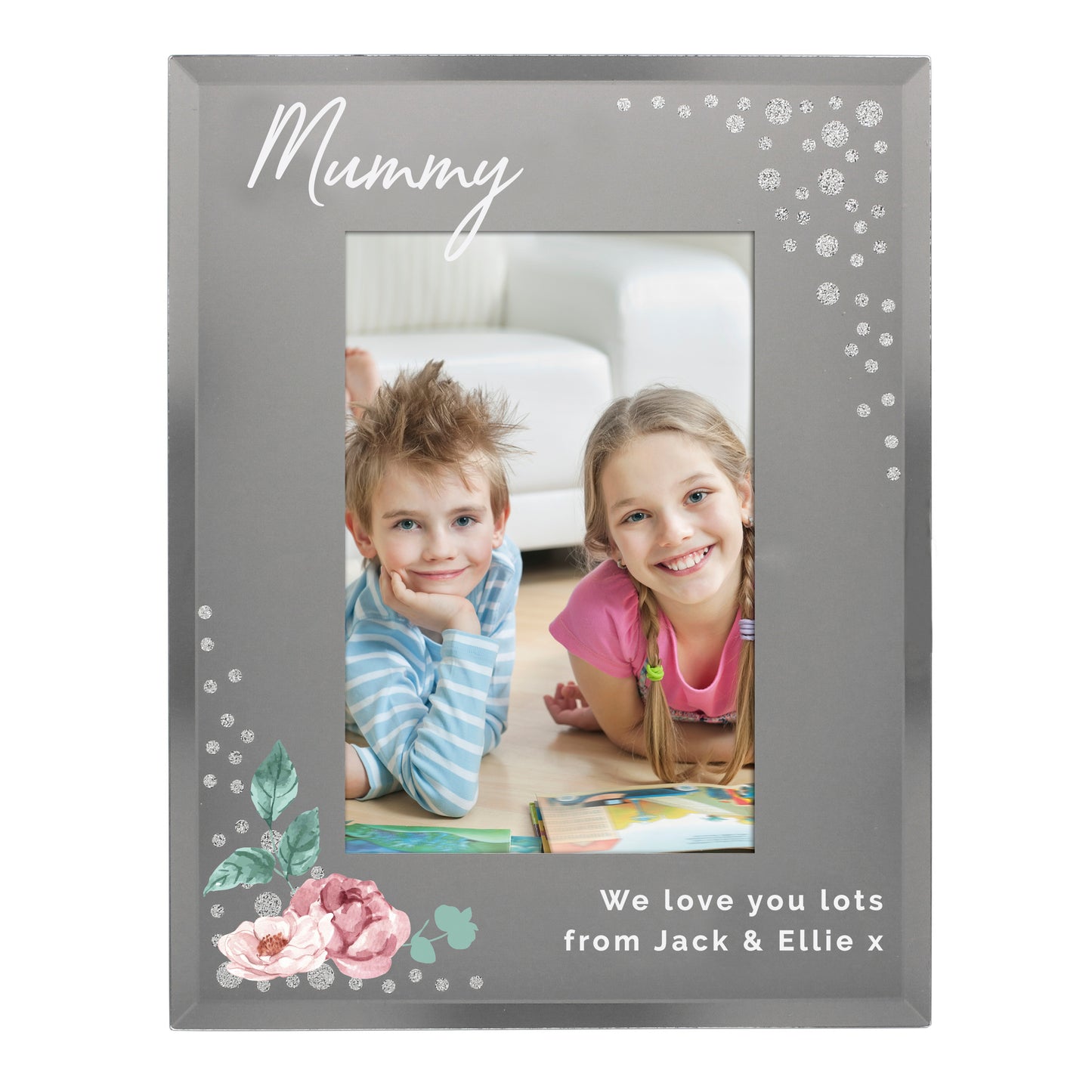 Personalised Floral 6x4 Diamante Glass Photo Frame - MK&JD Gifts