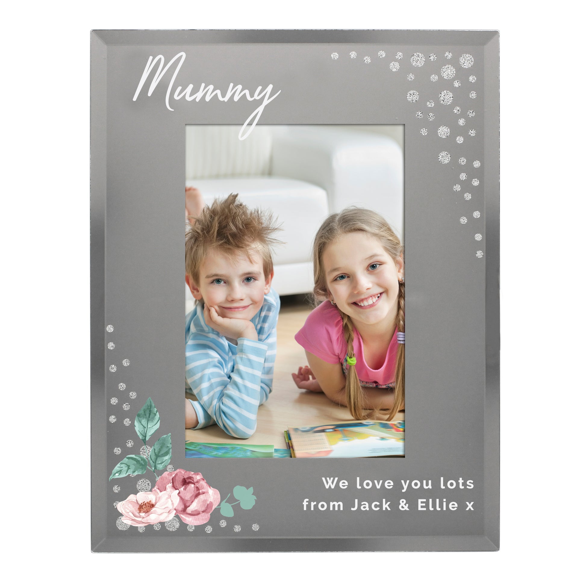 Personalised Floral 6x4 Diamante Glass Photo Frame - MK&JD Gifts