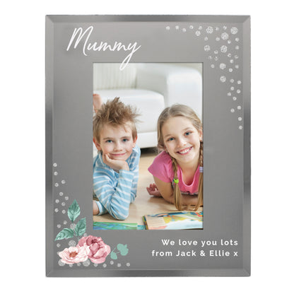 Personalised Floral 6x4 Diamante Glass Photo Frame - MK&JD Gifts