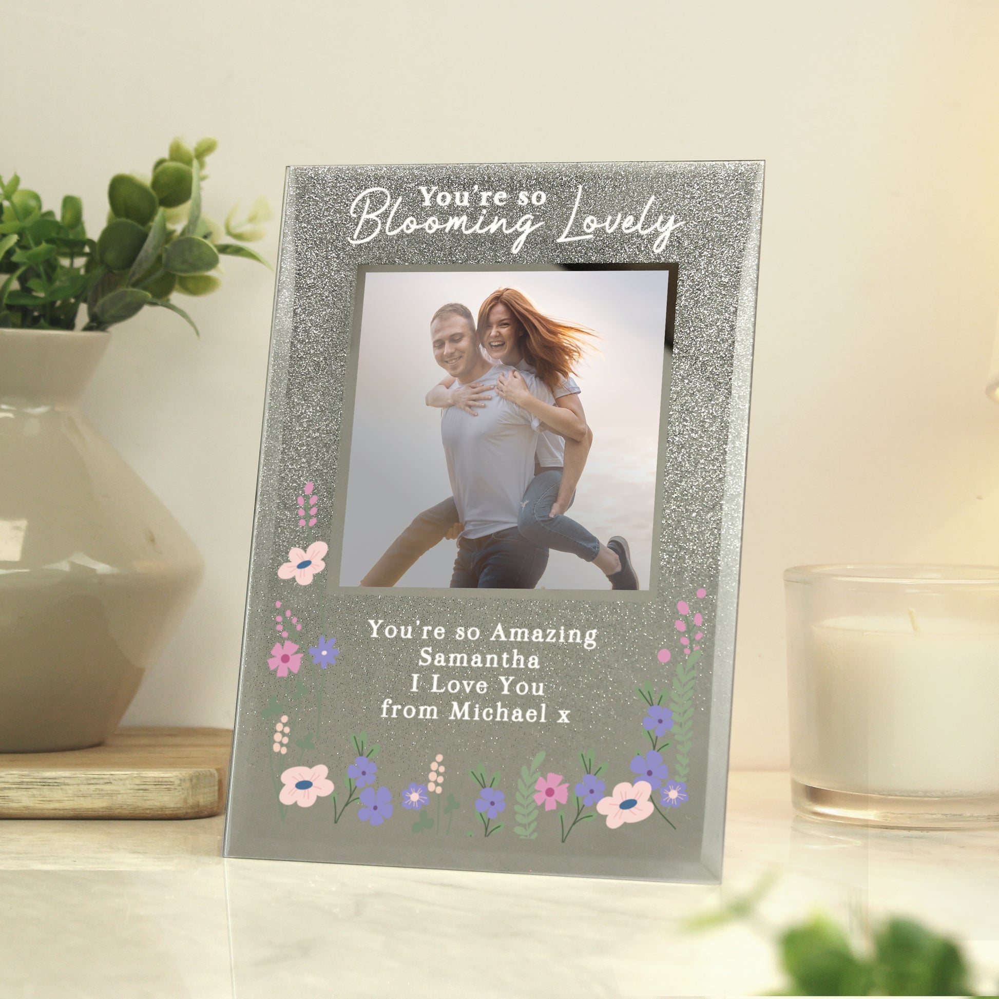 Personalised Blooming Lovely 6x4 Glitter Photo Frame - MK&JD Gifts