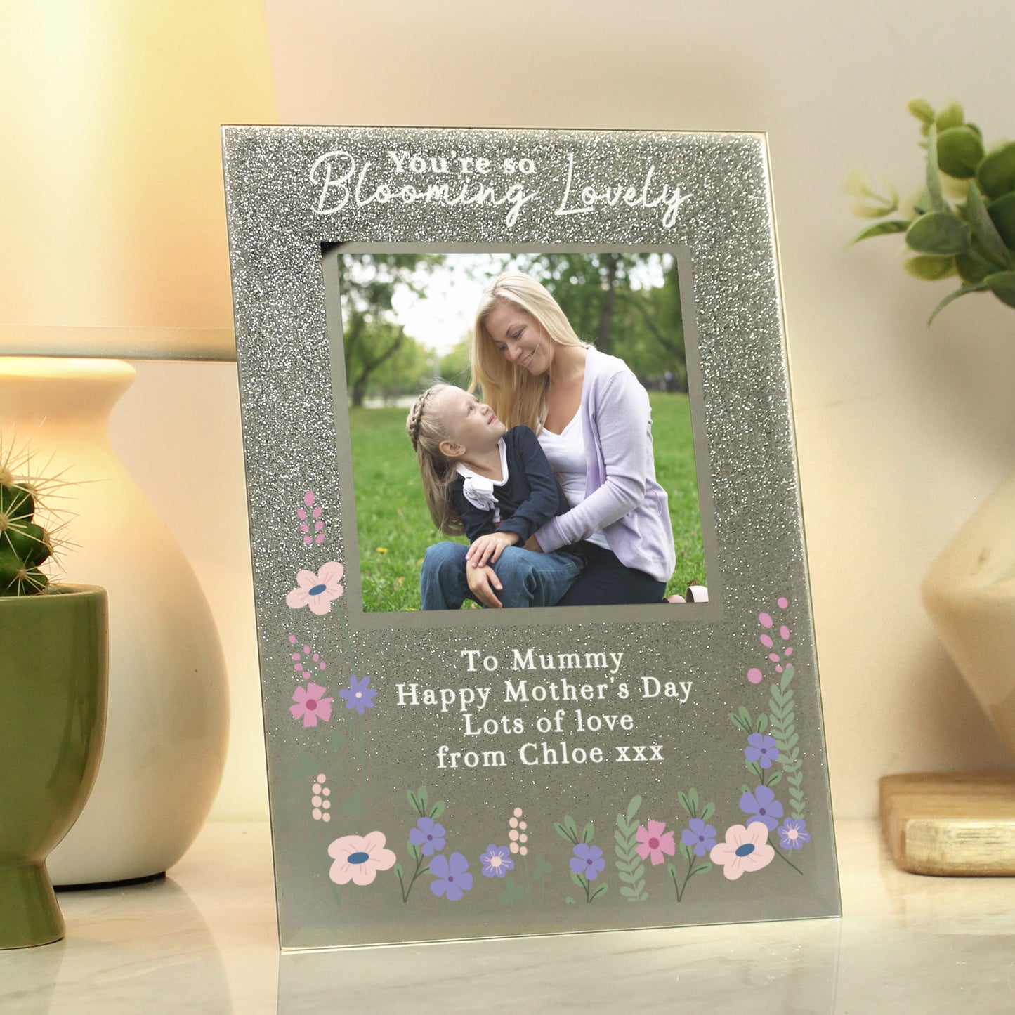 Personalised Blooming Lovely 6x4 Glitter Photo Frame - MK&JD Gifts