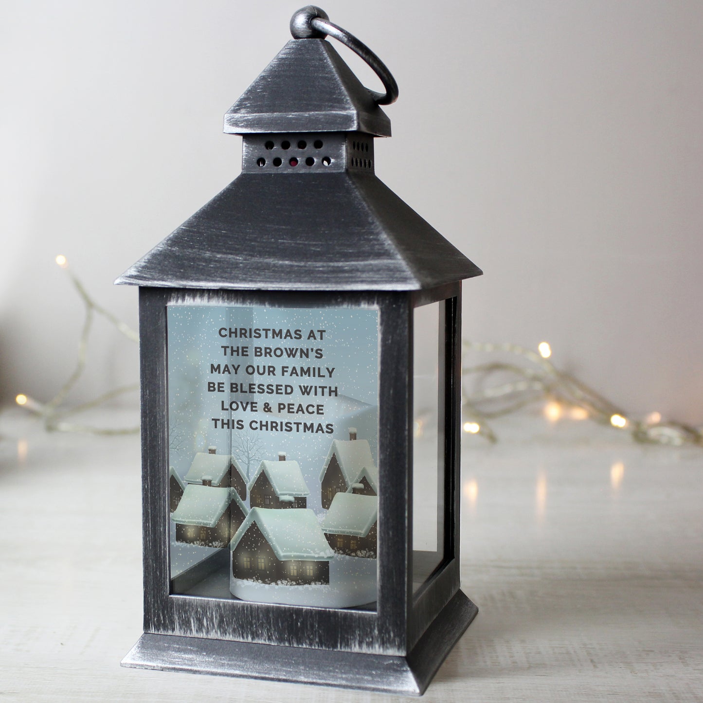 Personalised Christmas Town Black Lantern - MK&JD Gifts