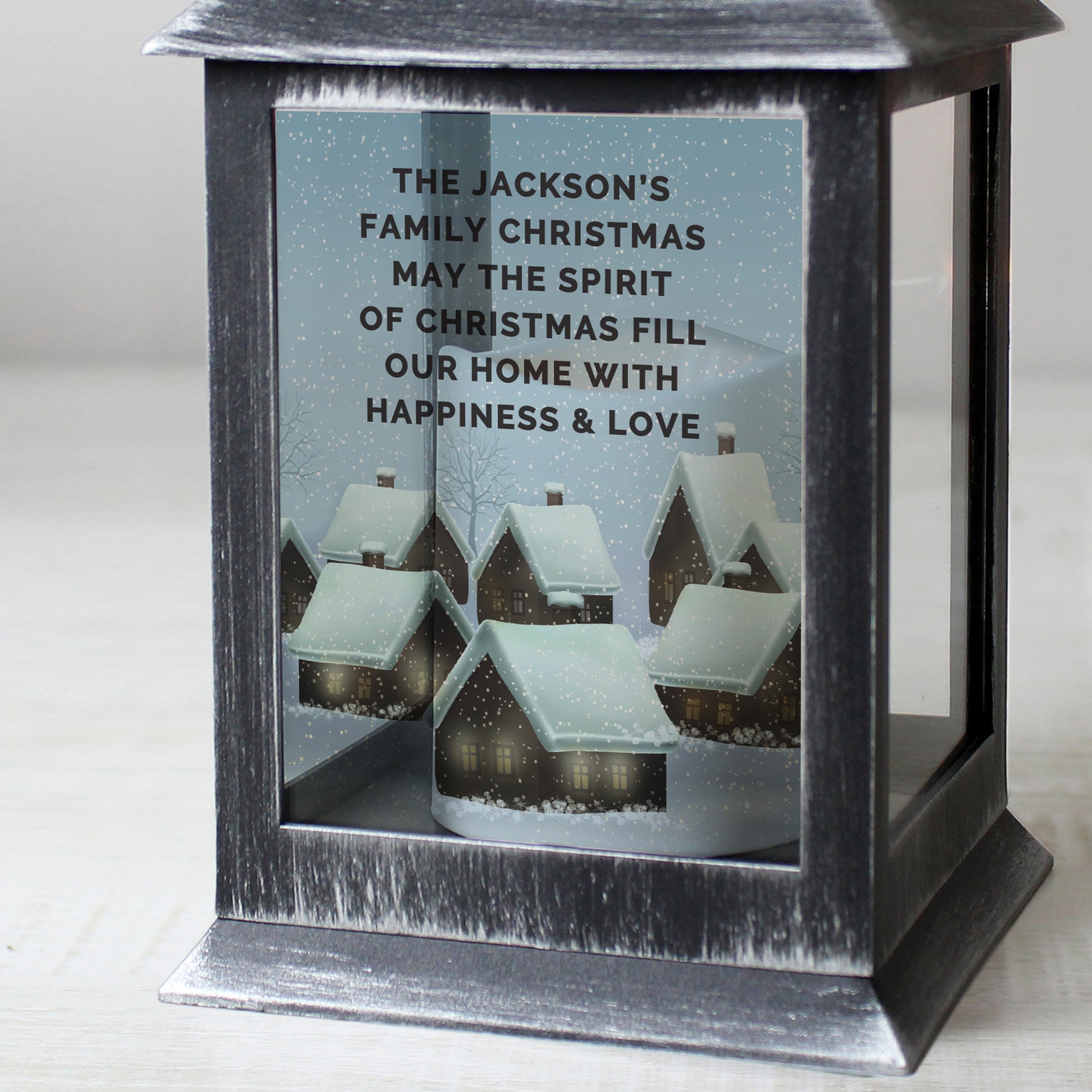 Personalised Christmas Town Black Lantern - MK&JD Gifts