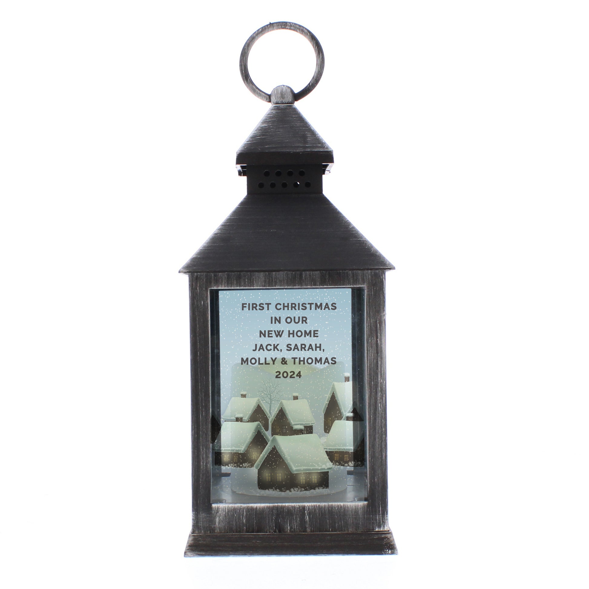 Personalised Christmas Town Black Lantern - MK&JD Gifts
