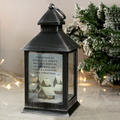 Personalised Christmas Town Black Lantern - MK&JD Gifts