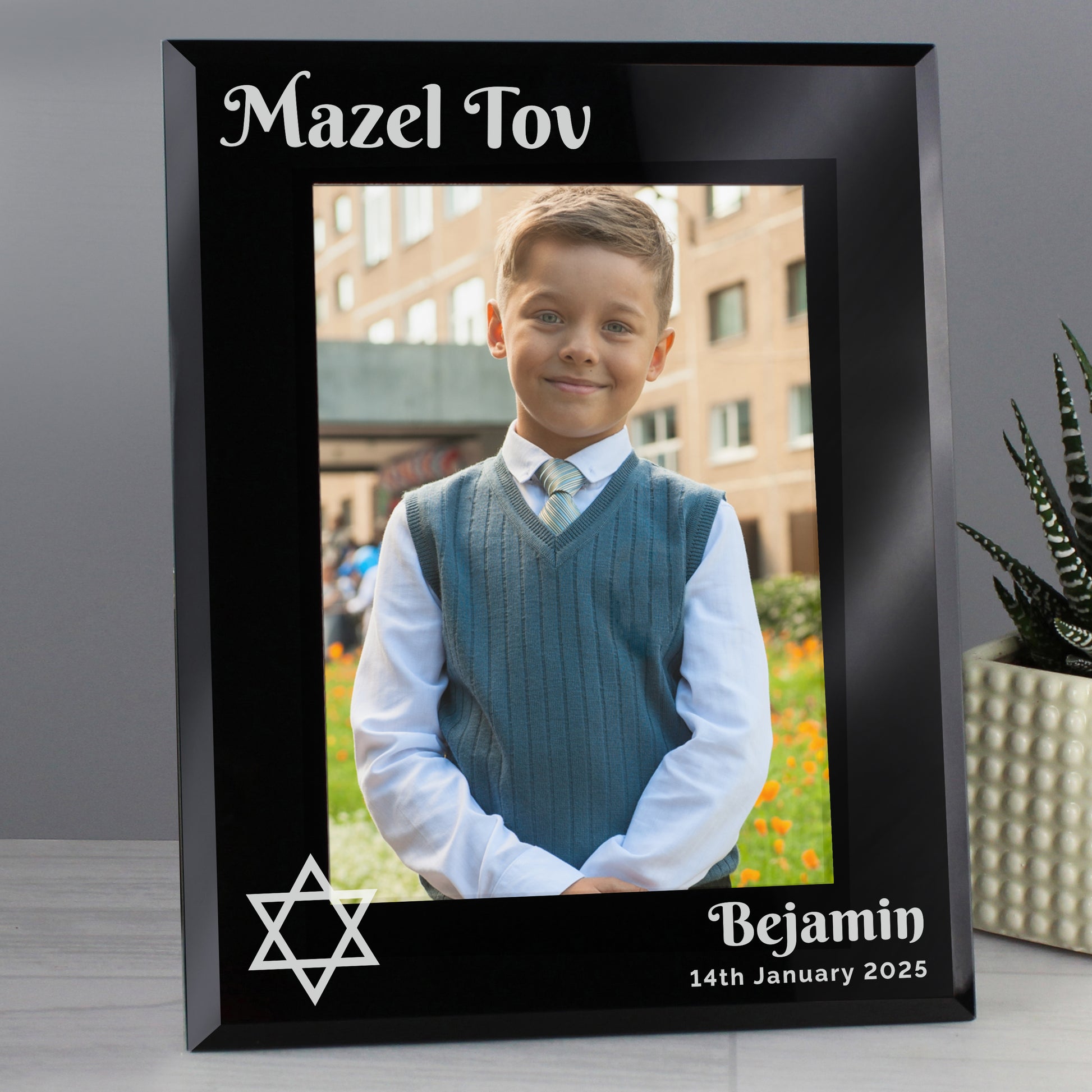 Personalised Bar and Bat Mitzvah Black Glass 5x7 Photo Frame - MK&JD Gifts