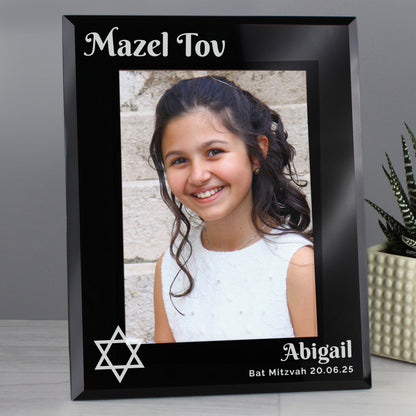 Personalised Bar and Bat Mitzvah Black Glass 5x7 Photo Frame - MK&JD Gifts
