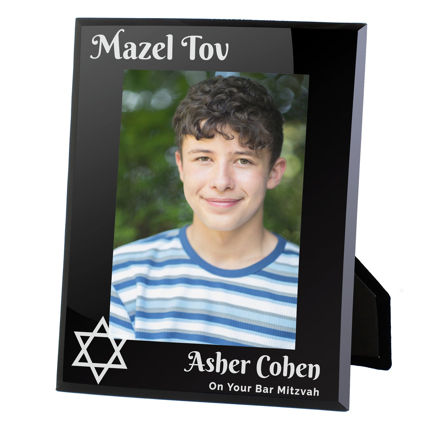 Personalised Bar and Bat Mitzvah Black Glass 5x7 Photo Frame - MK&JD Gifts
