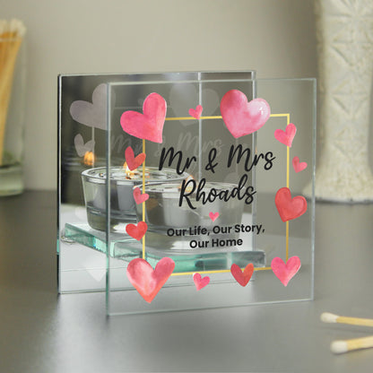 Personalised Hearts Mirrored Glass Tealight Holder - MK&JD Gifts
