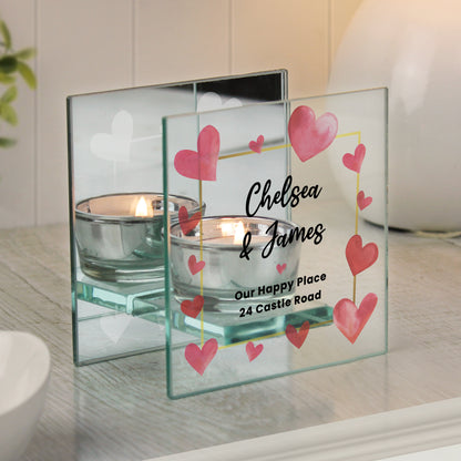 Personalised Hearts Mirrored Glass Tealight Holder - MK&JD Gifts