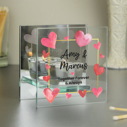 Personalised Hearts Mirrored Glass Tealight Holder - MK&JD Gifts