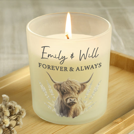 Personalised Highland Cow Frosted Glass Candle - MK&JD Gifts