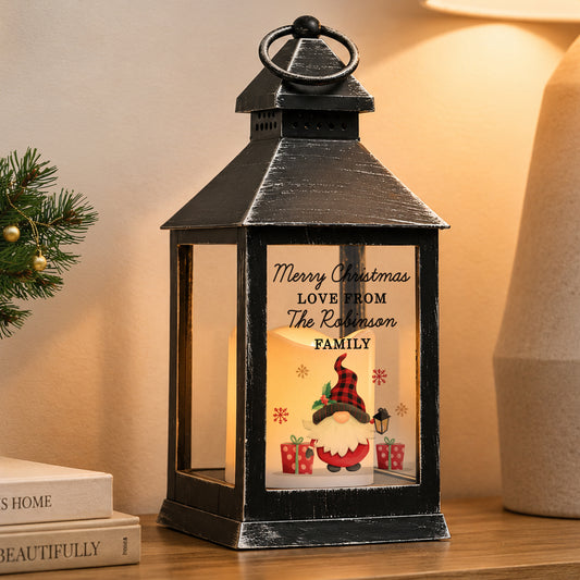 Personalised Christmas Gonk Black LED Lantern - MK&JD Gifts