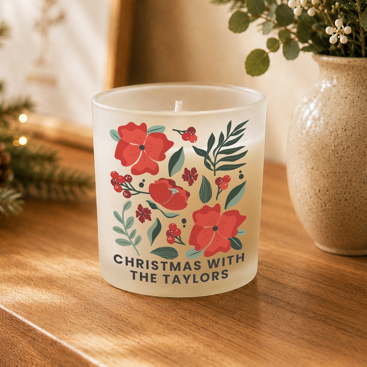 Personalised Poinsettia Candle Jar – festive candle gift | MK&JD Gifts