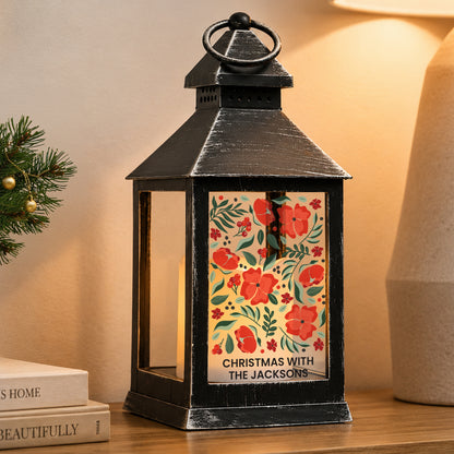 Personalised Poinsettia Black LED Lantern - MK&JD Gifts