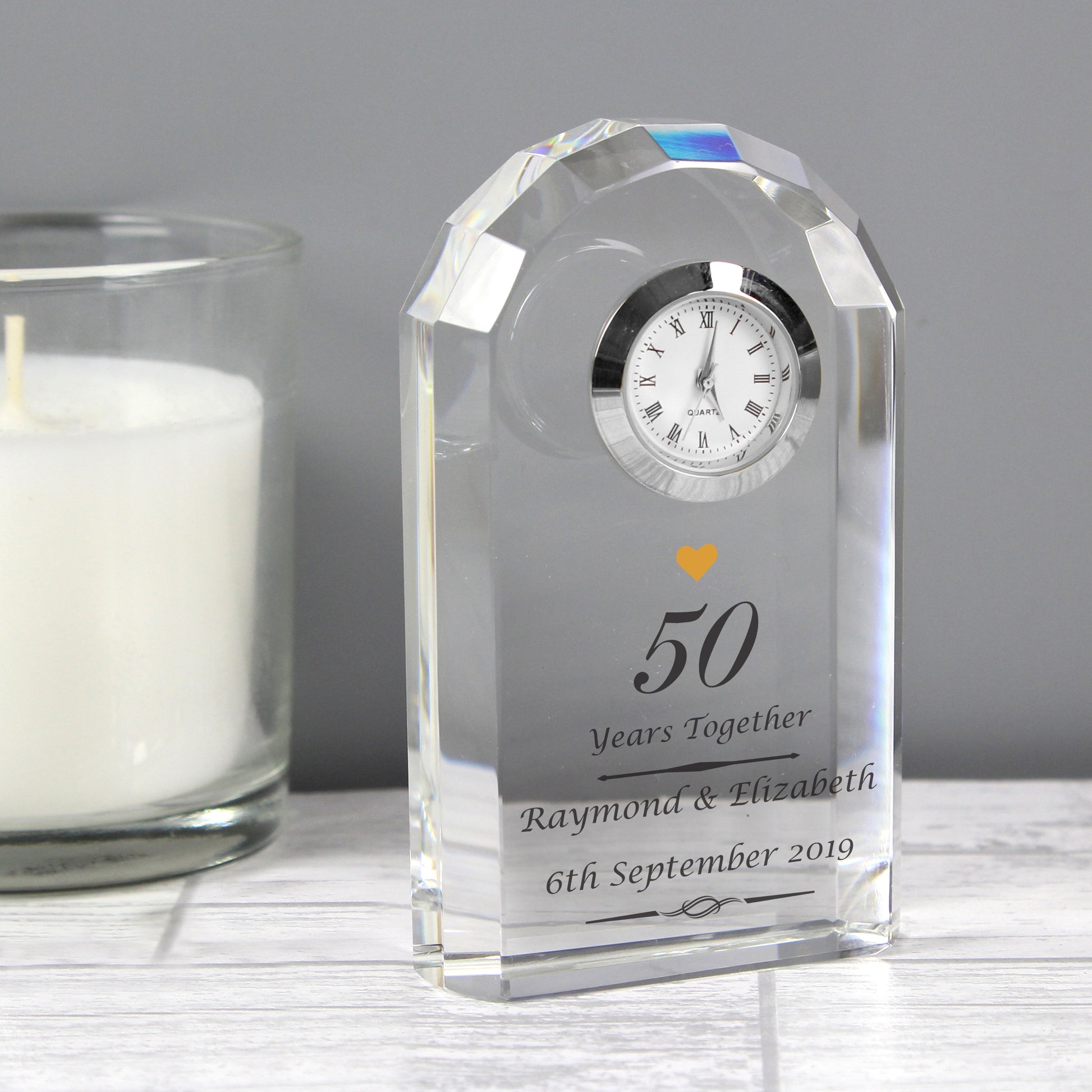 Personalised Golden Anniversary Crystal Clock - MK&JD Gifts