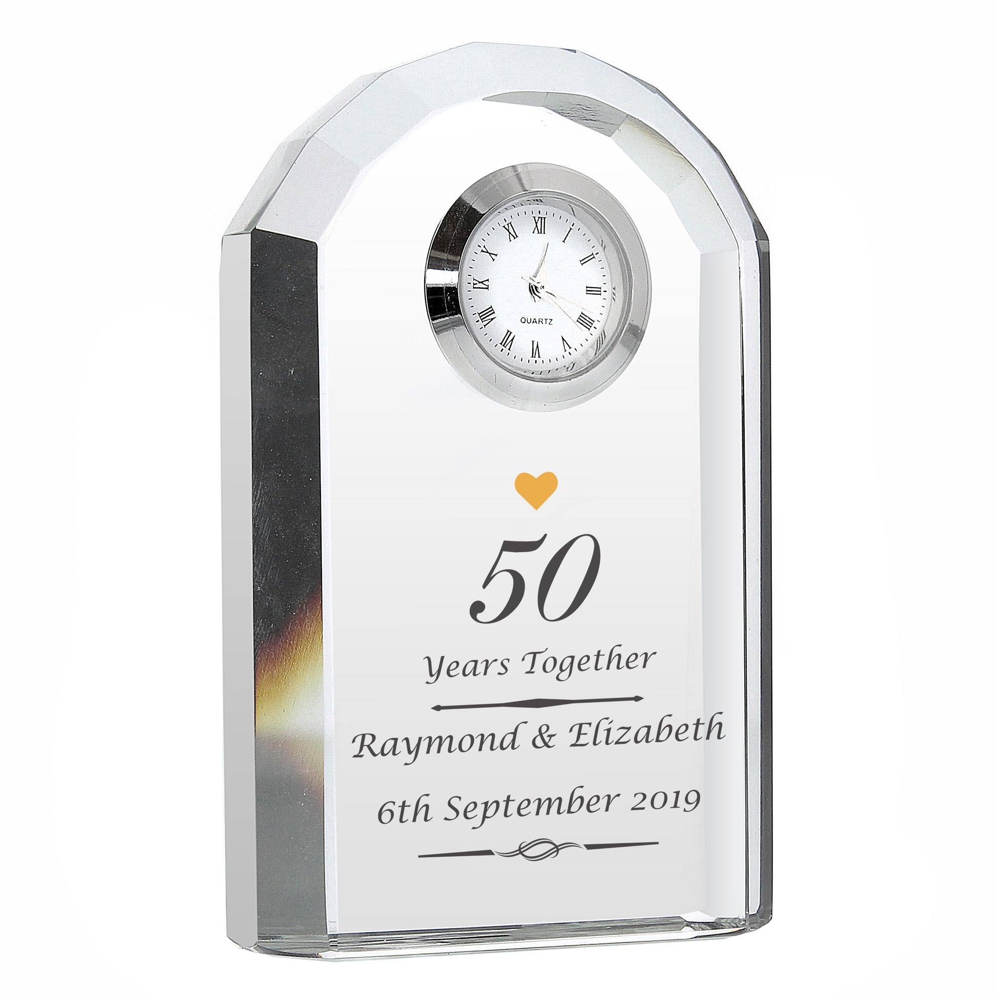 Personalised Golden Anniversary Crystal Clock - MK&JD Gifts