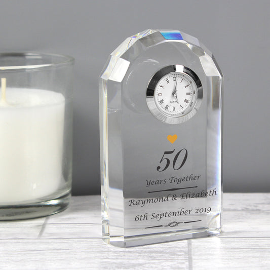 Personalised Golden Anniversary Crystal Clock - MK&JD Gifts