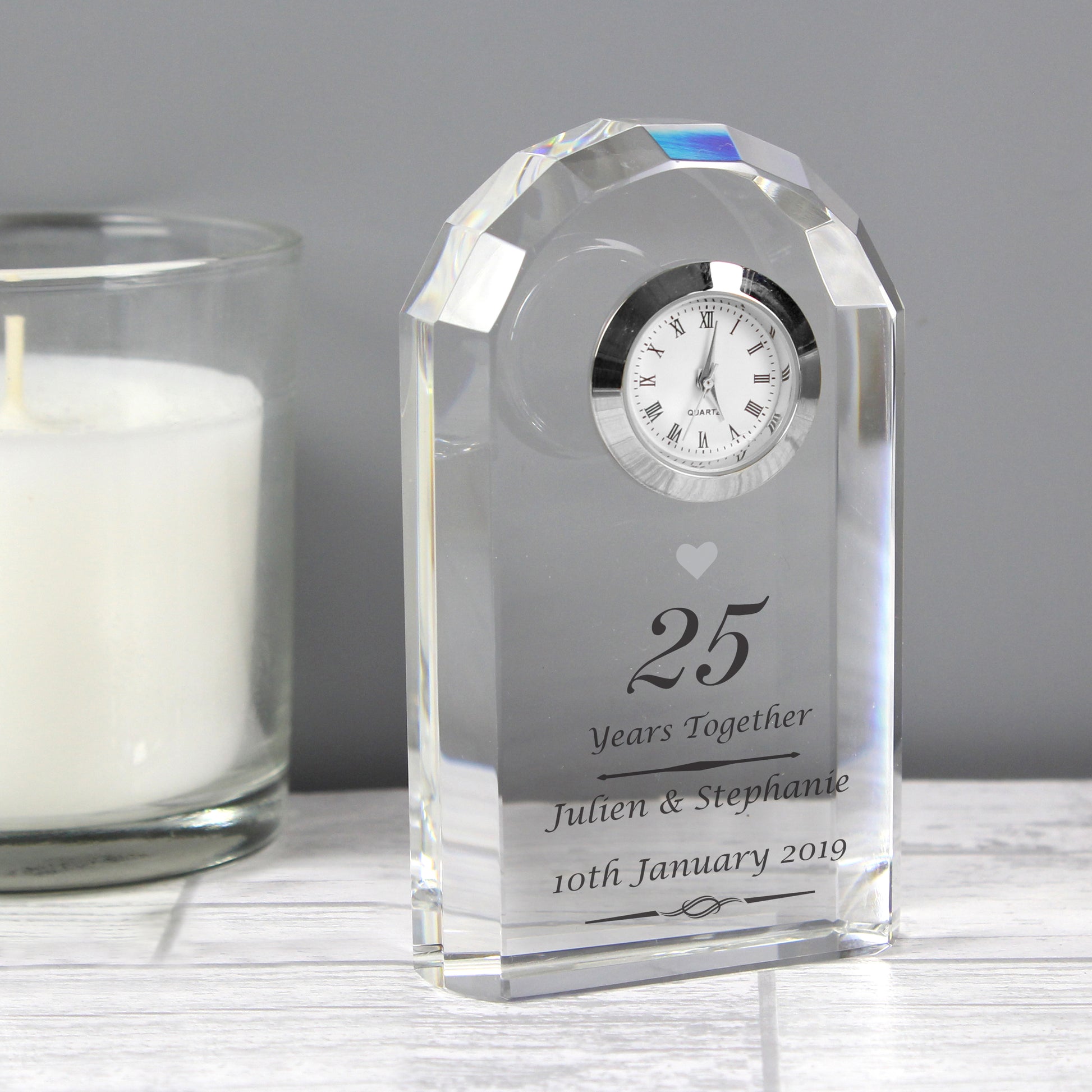 Personalised Silver Anniversary Crystal Clock - MK&JD Gifts