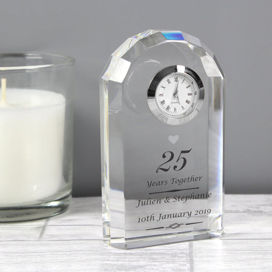 Personalised Silver Anniversary Crystal Clock - MK&JD Gifts
