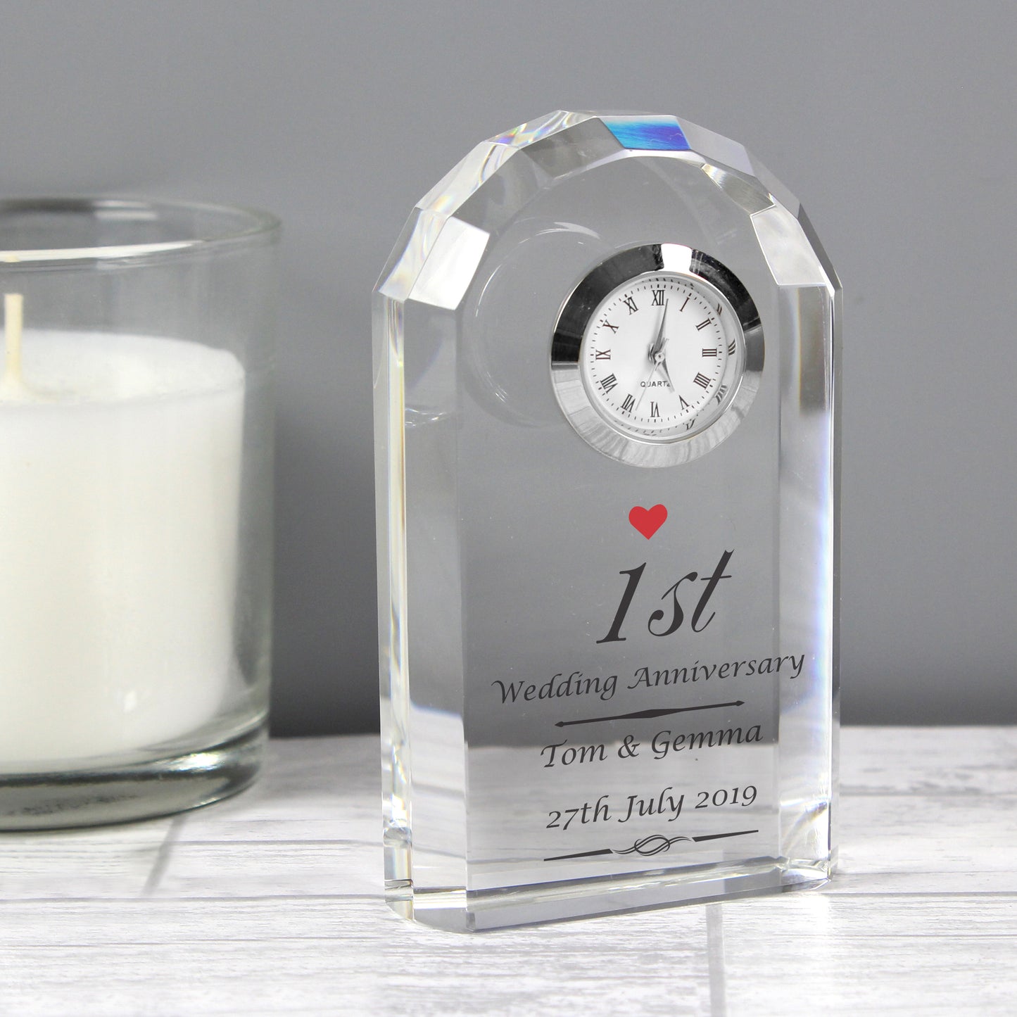 Personalised Heart Motif Crystal Clock - MK&JD Gifts