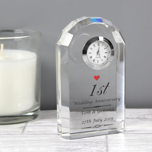 Personalised Heart Motif Crystal Clock - MK&JD Gifts