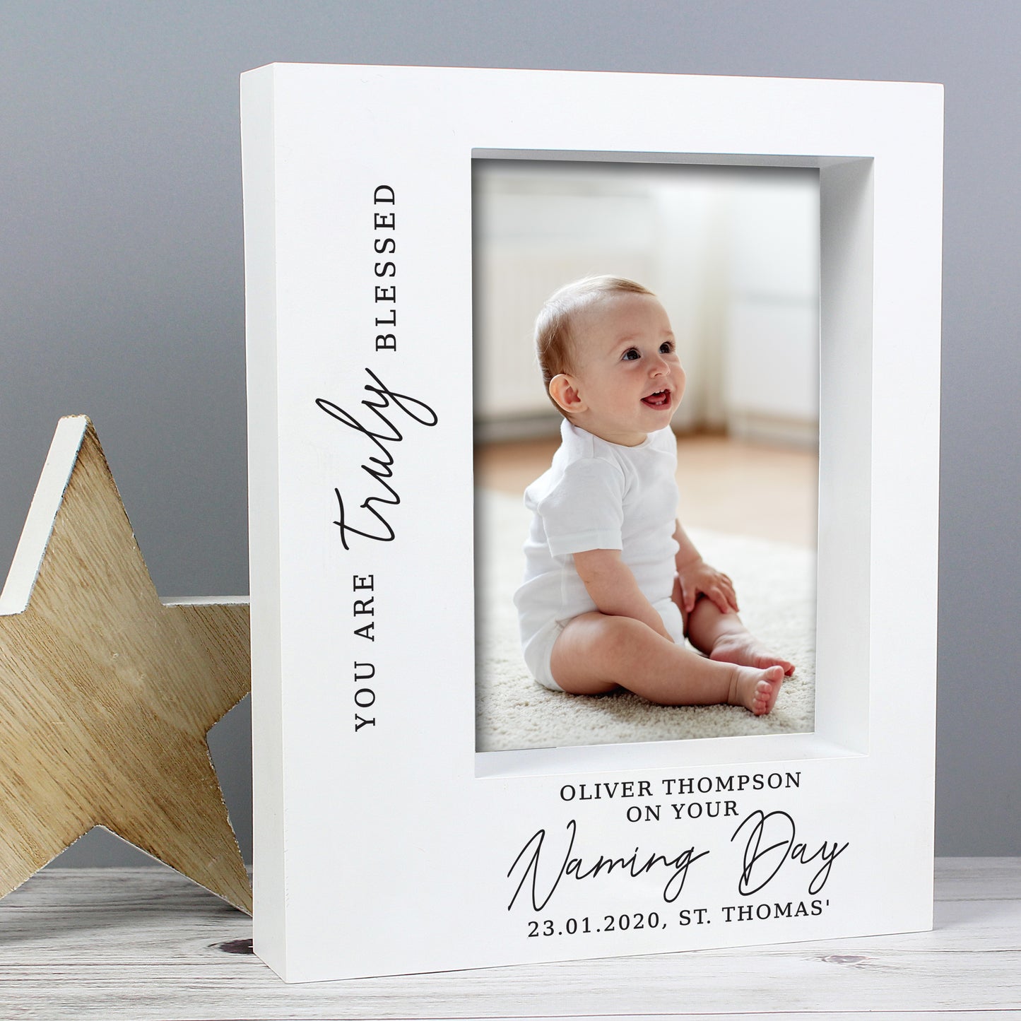 Personalised 'Truly Blessed' Naming Day 5x7 Box Photo Frame - MK&JD Gifts