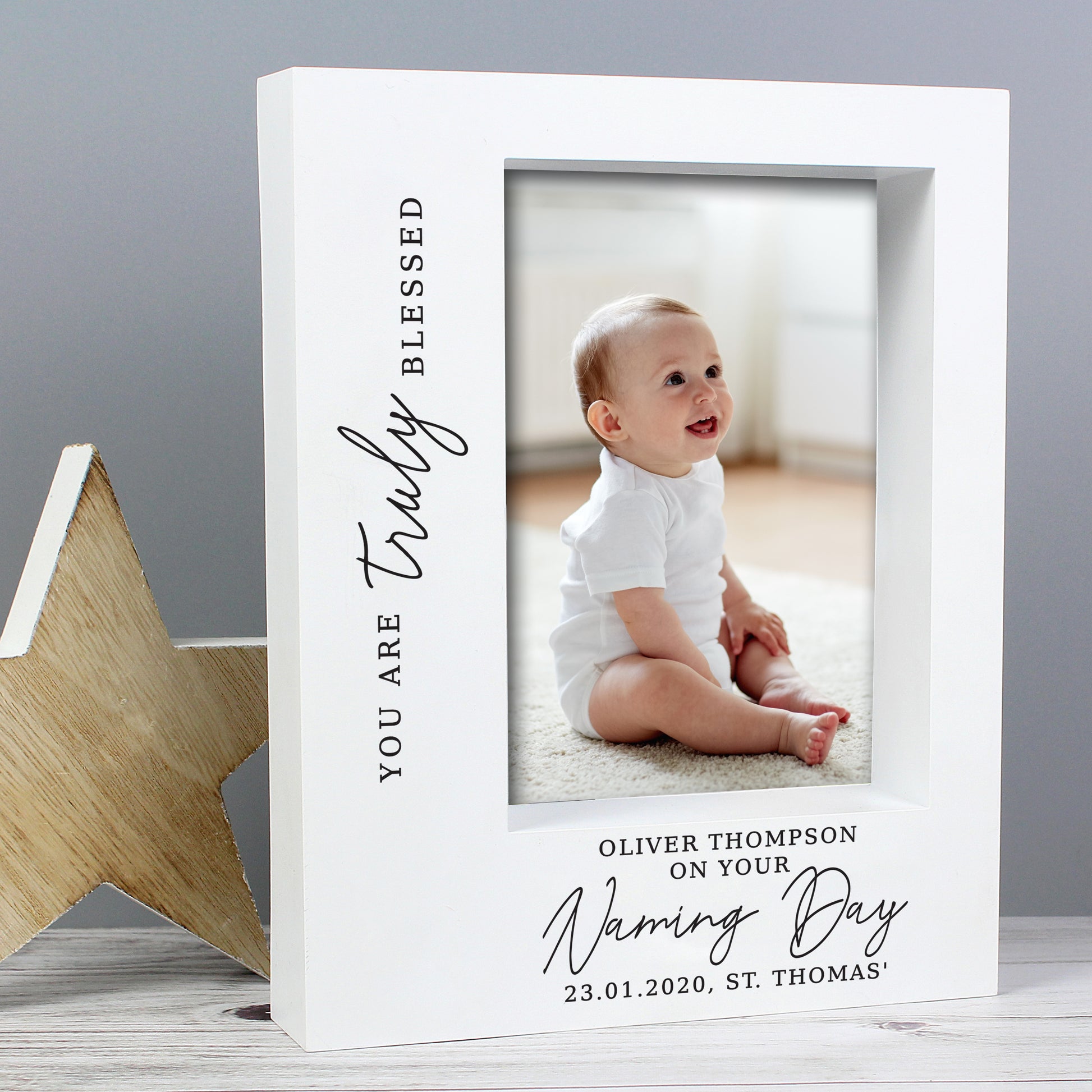 Personalised 'Truly Blessed' Naming Day 5x7 Box Photo Frame - MK&JD Gifts