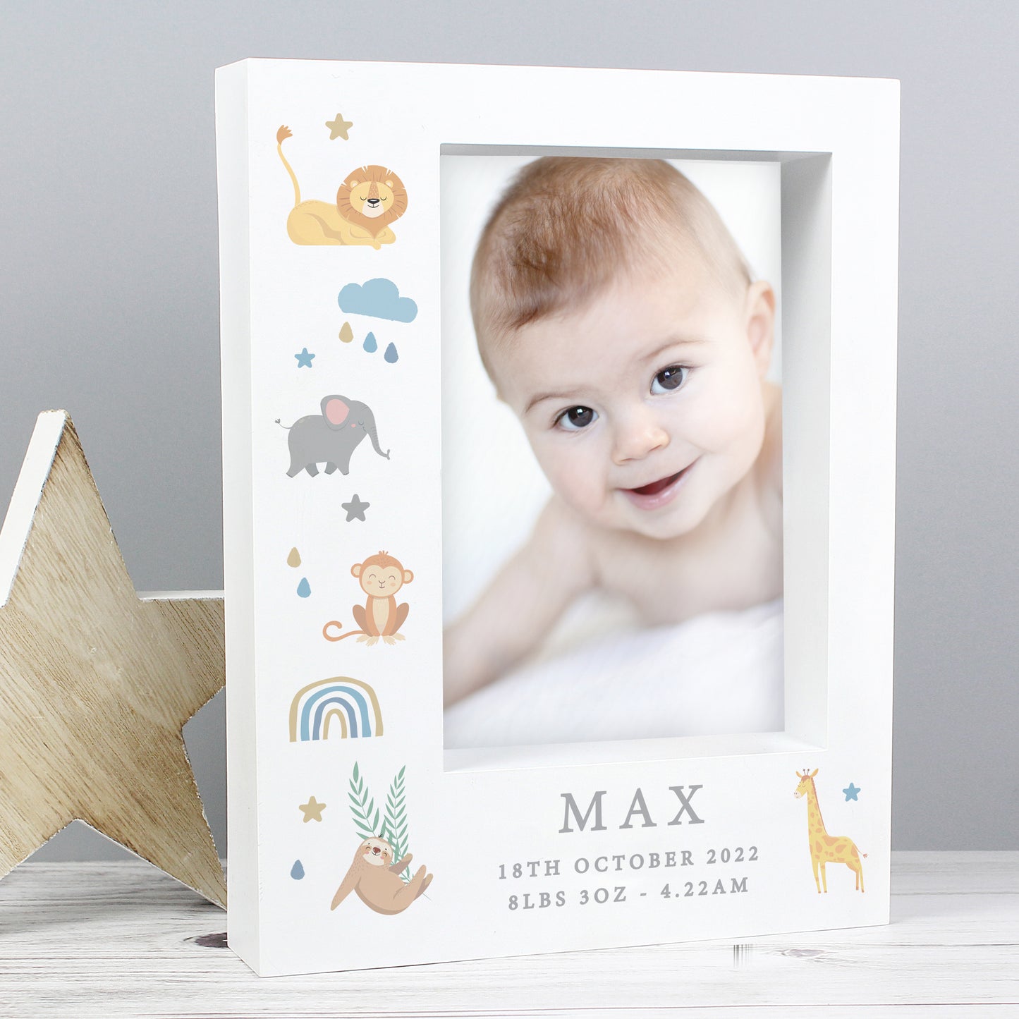 Personalised Safari Animals 5x7 Box Photo Frame - MK&JD Gifts