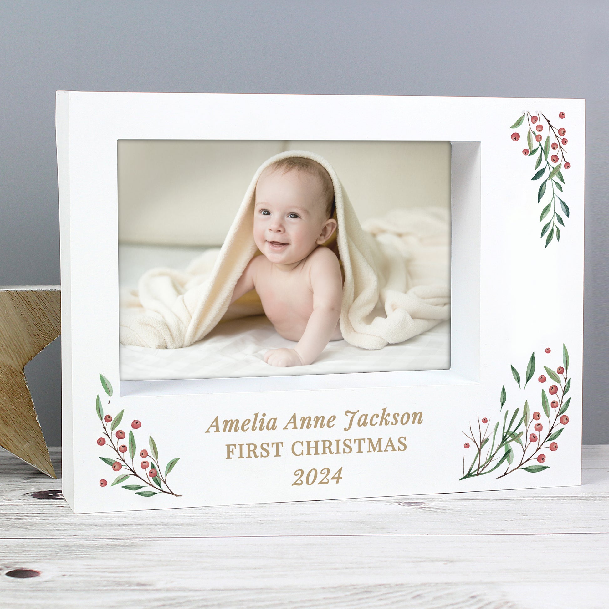 Personalised Christmas Foliage 5x7 Box Photo Frame - MK&JD Gifts