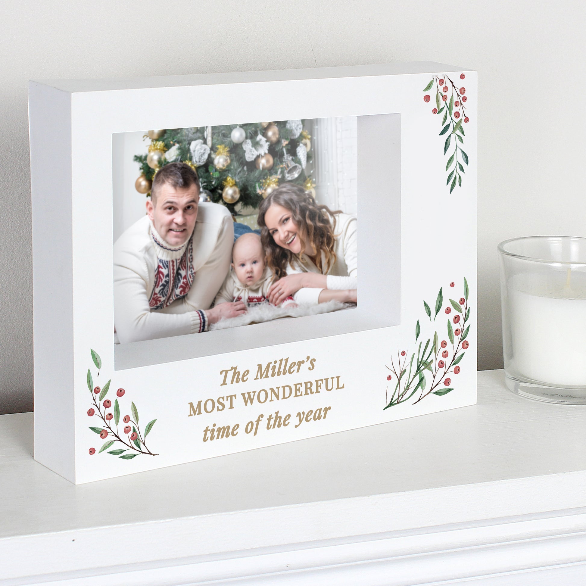 Personalised Christmas Foliage 5x7 Box Photo Frame - MK&JD Gifts