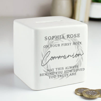 Personalised Wreath Ceramic Square Money Box - MK&JD Gifts
