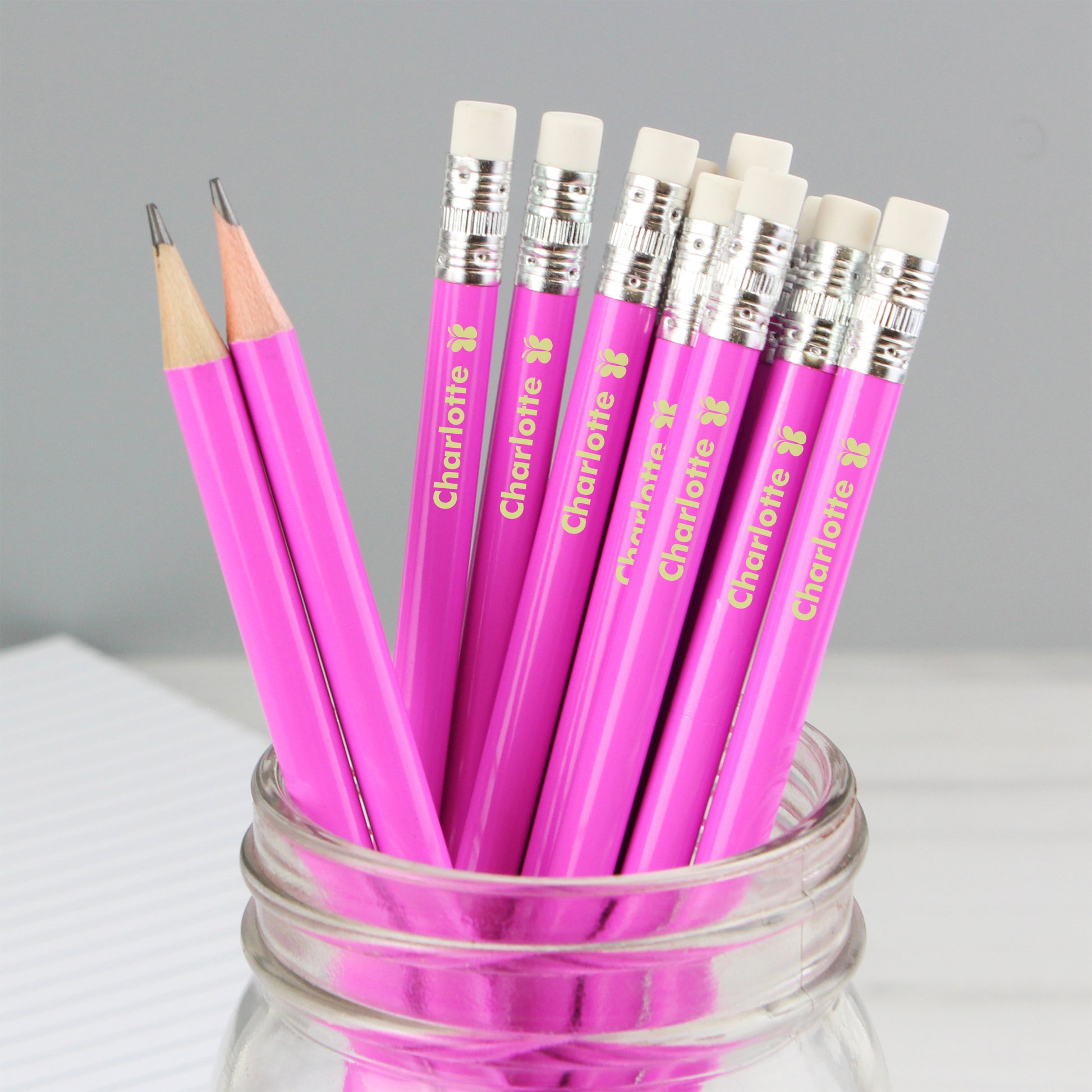 Personalised Butterfly Motif Pink Pencils - MK&JD Gifts
