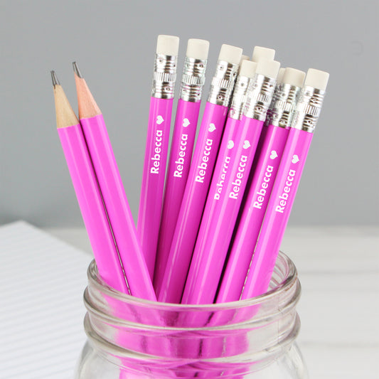 Personalised Heart Motif Pink Pencils - MK&JD Gifts