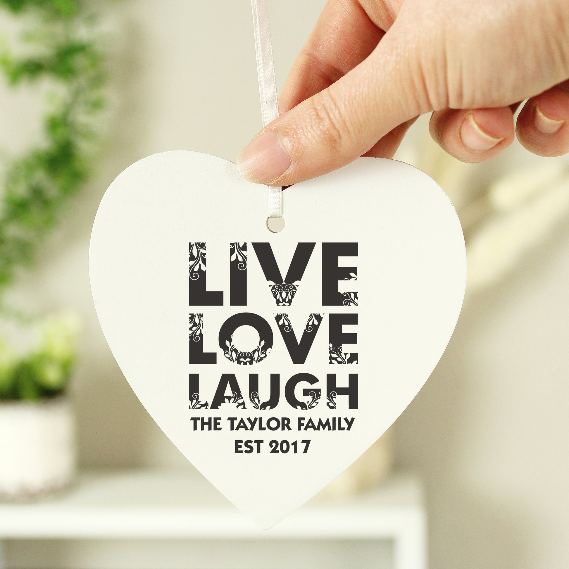 Personalised Live Love Laugh Wooden Heart Decoration - MK&JD Gifts