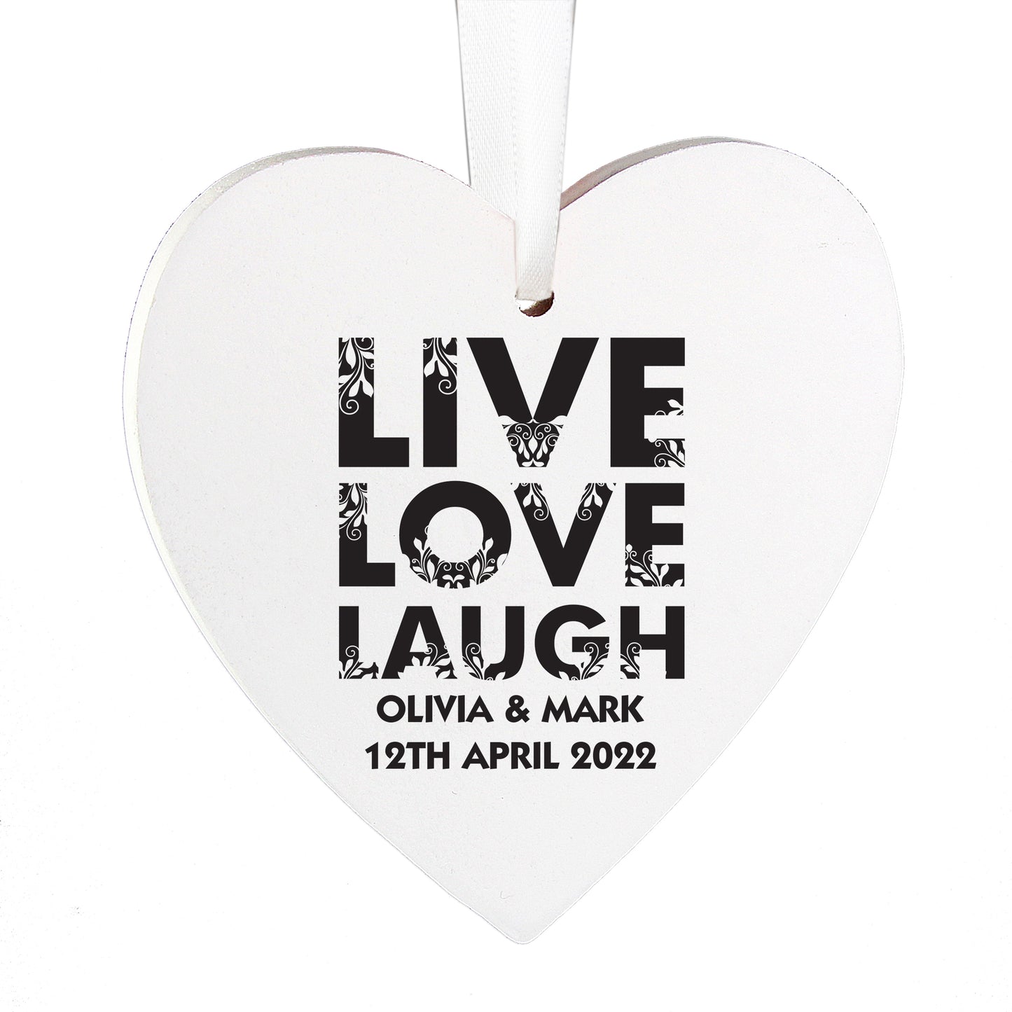 Personalised Live Love Laugh Wooden Heart Decoration - MK&JD Gifts